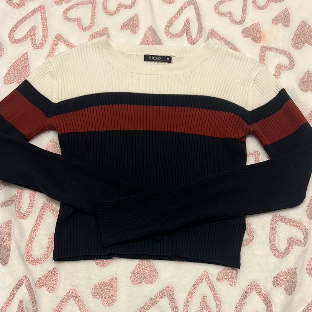 ASOS Women's Striped Crop Top - Black, Rusted Red, and White